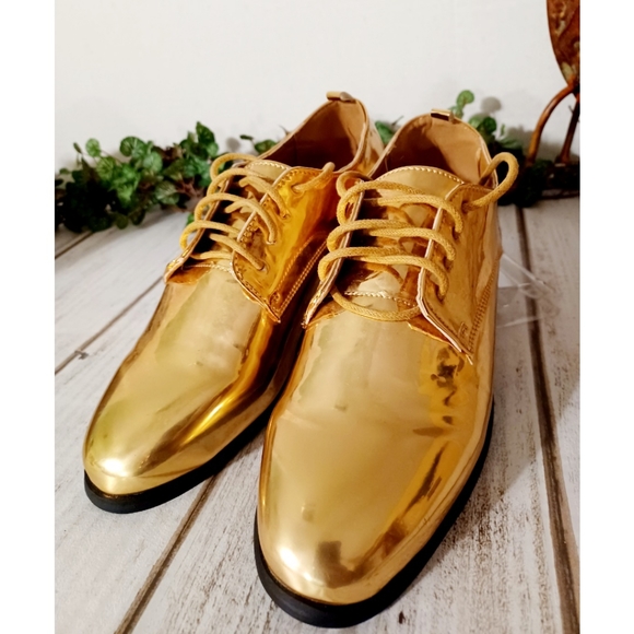etc! Shoes - etc! Shinny Gold Lace-Up Almond Toe Loafer